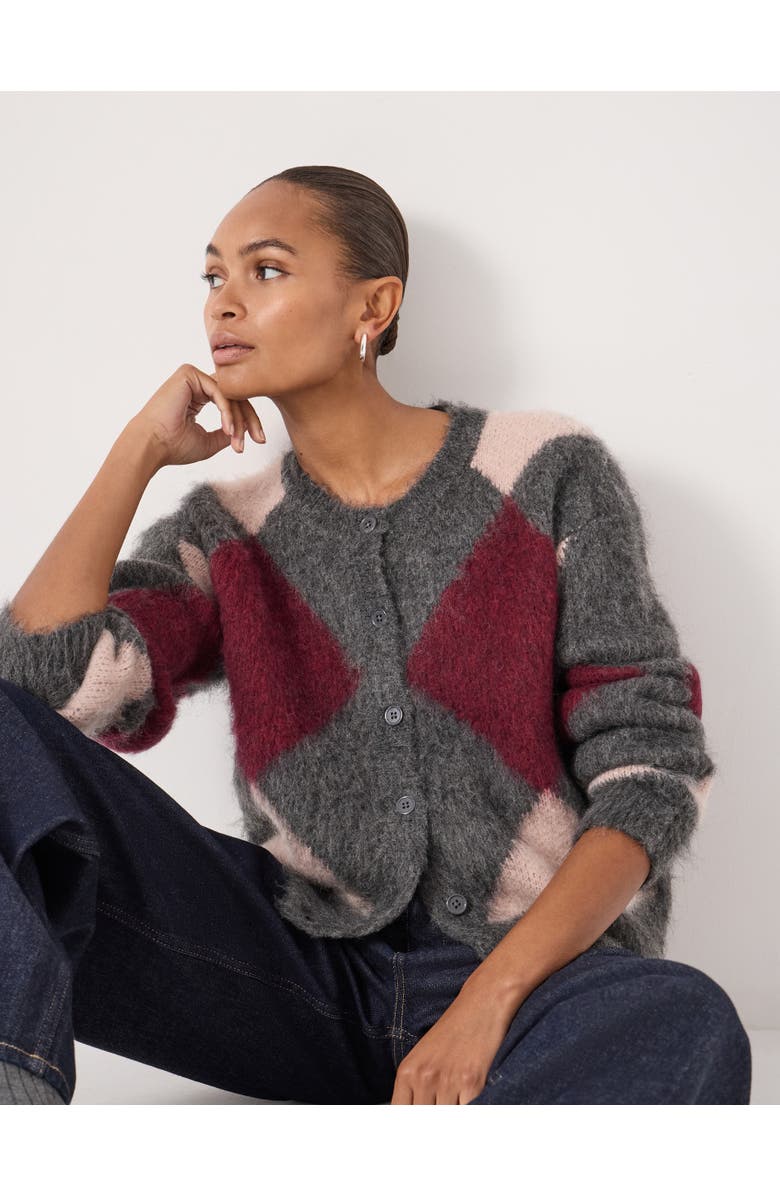 Hush Brushed Argyle Knitted Cardigan, Alternate, color, Charcoal Marl Mix