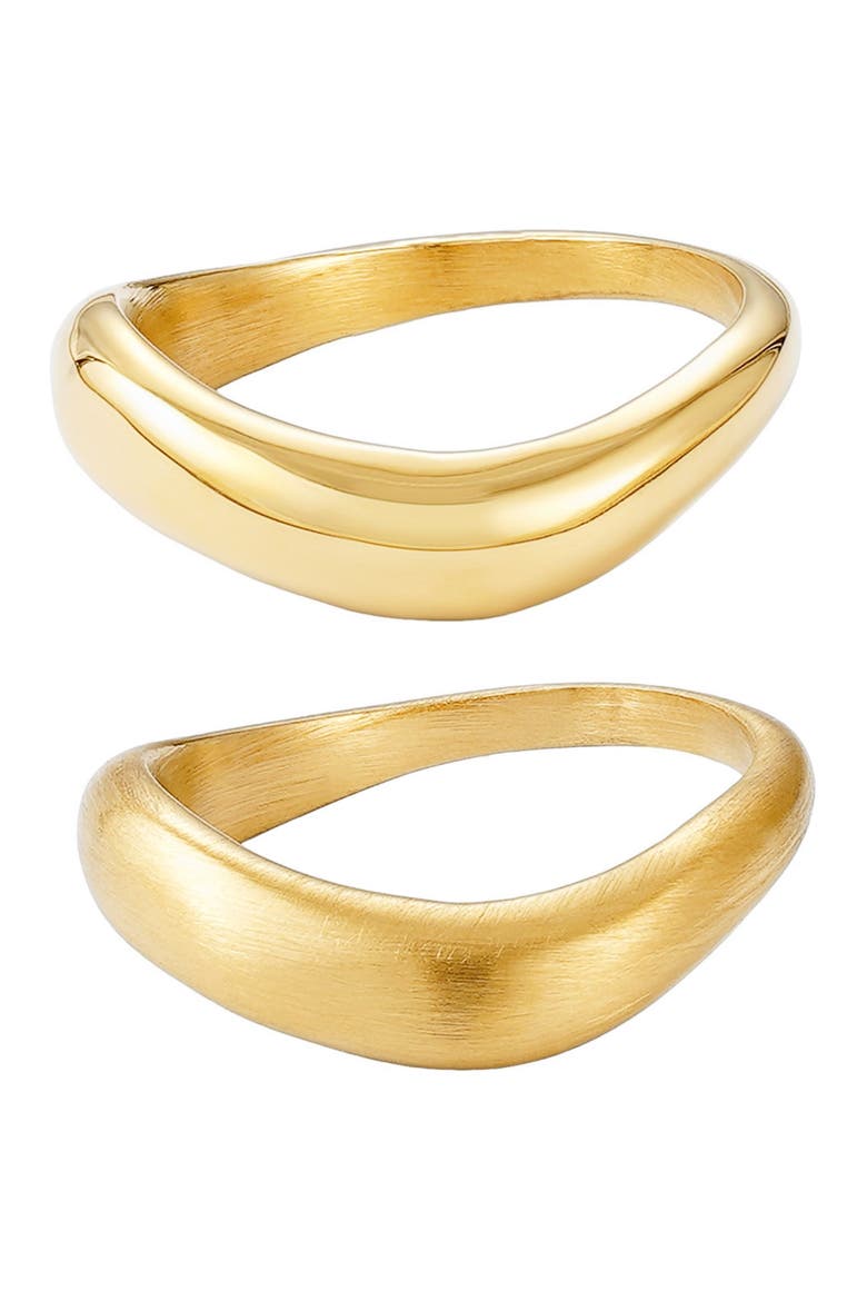 Set of 2 Wavy Band Rings, Alternate, color, GOLD