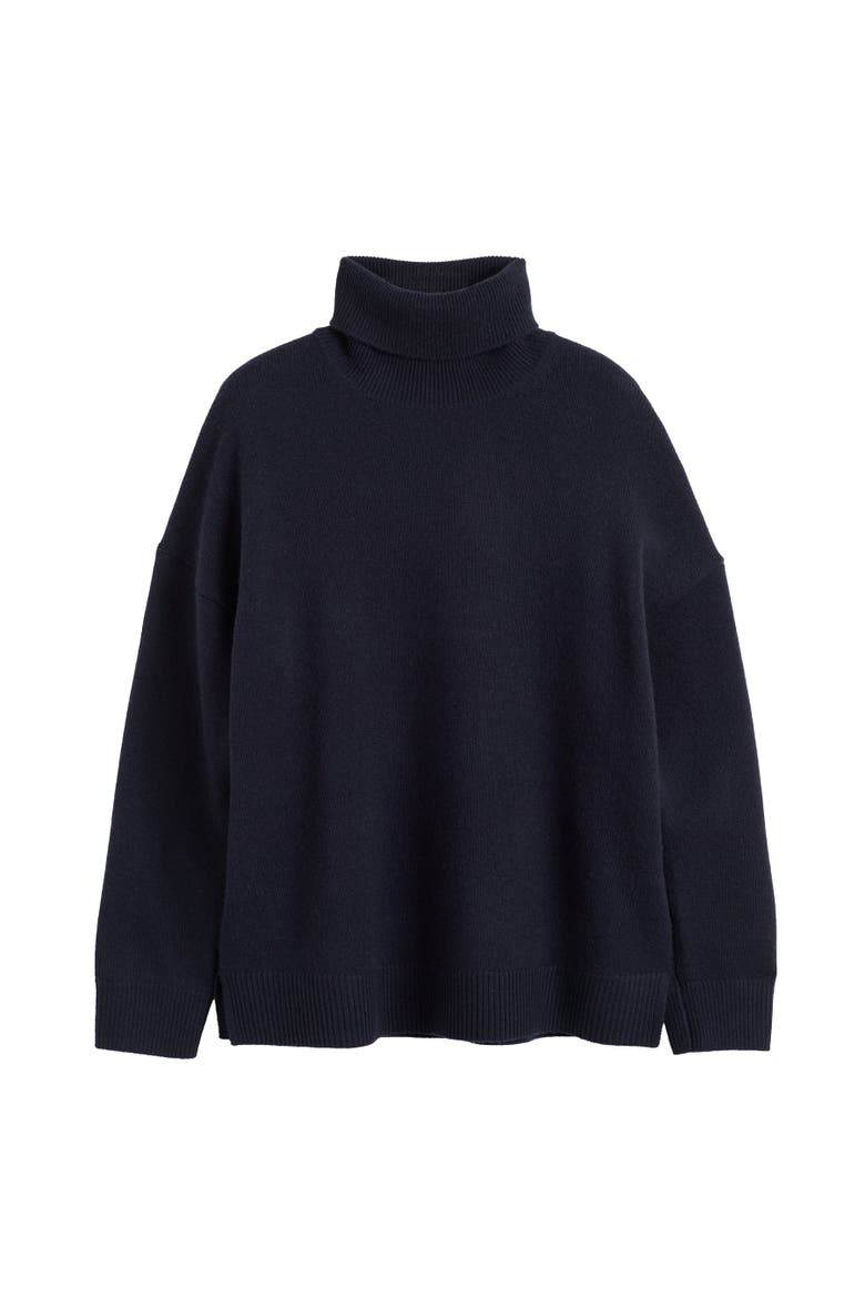 Wool Cashmere Elbow Patch Rollneck Sweater, Alternate, color, Navy/Pink