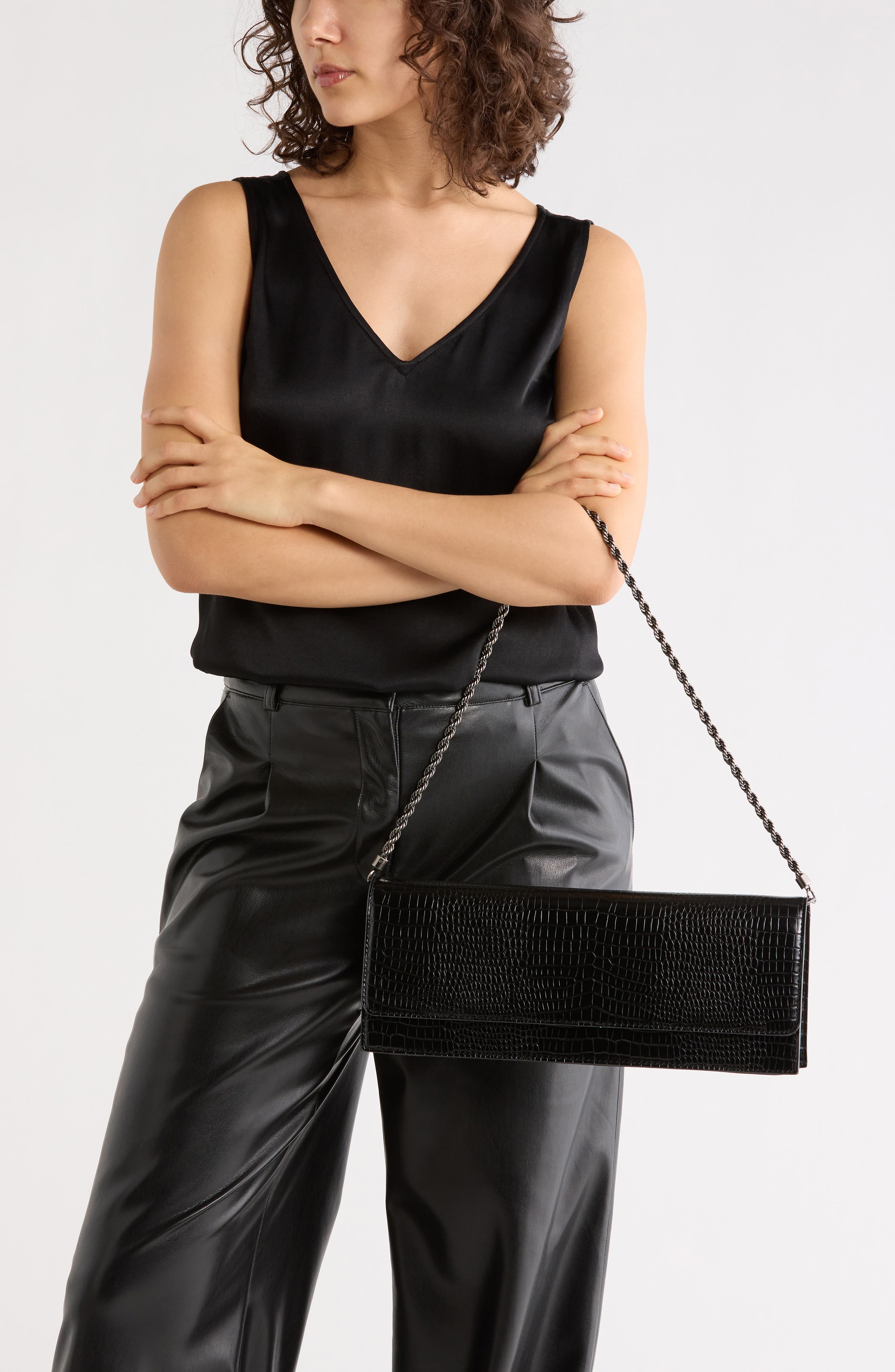 BCBG Chain Strap East/West Clutch, Alternate, color, Black