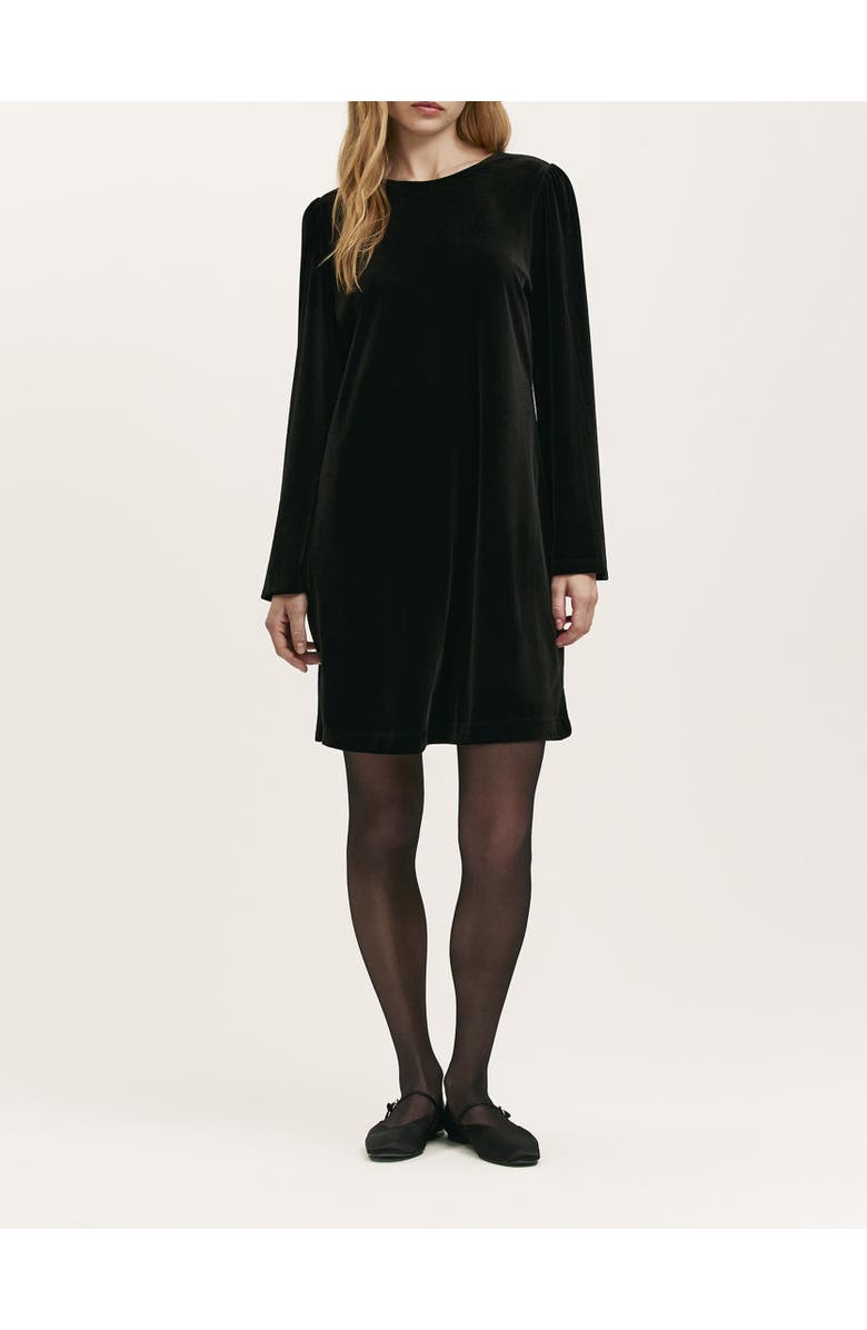 Finery London Hattie Velvet Round Neck Short Dress, Alternate, color, Black