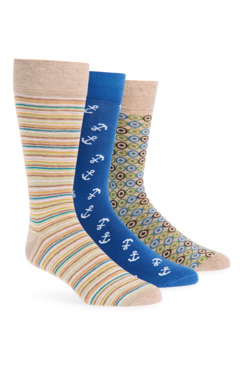 Assorted 3-Pack Crew Socks, Main, color, TAUPE