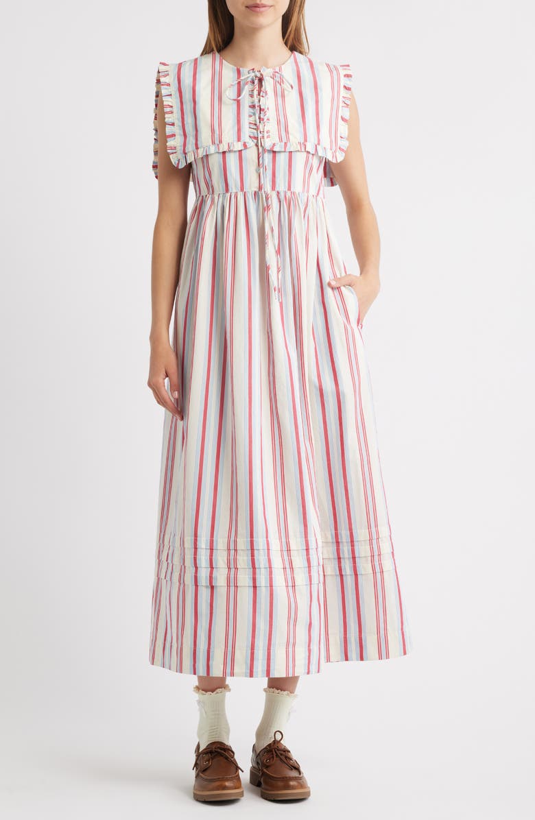 Damson Madder Josephine Stripe Organic Cotton Midi Dress, Main, color, 