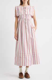 Damson Madder Josephine Stripe Organic Cotton Midi Dress