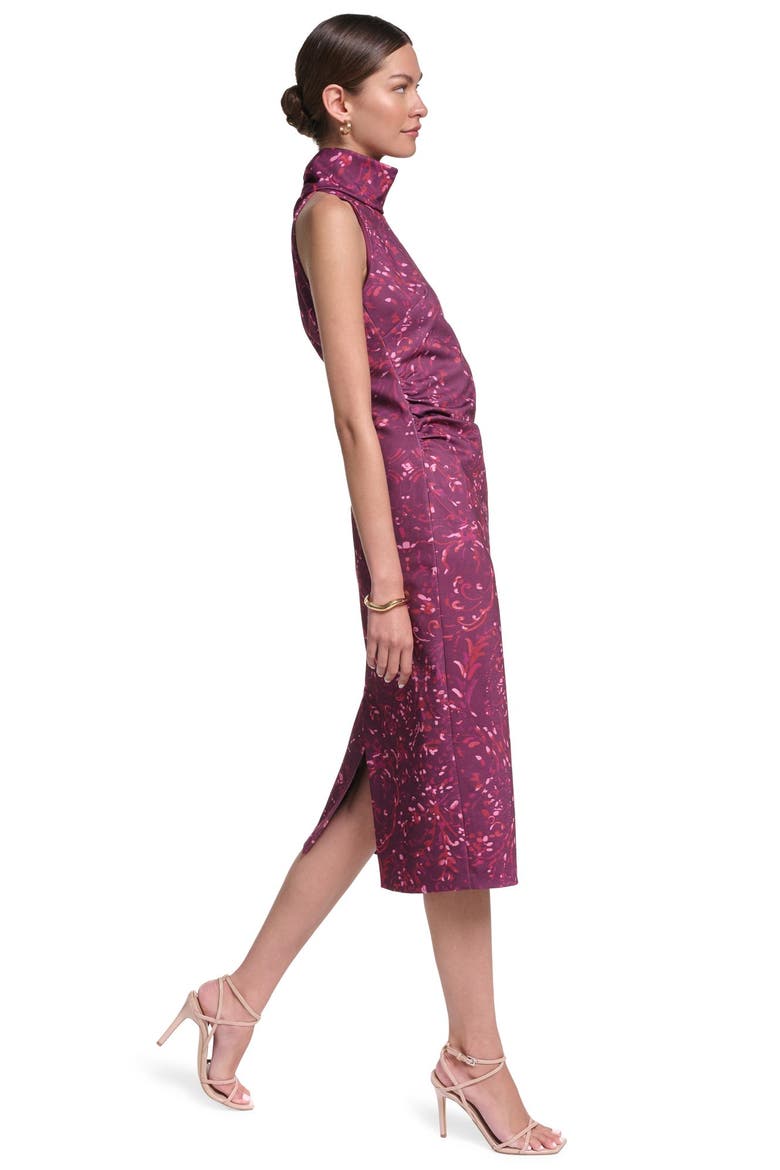 Printed Mock Neck Midi Dress, Alternate, color, Pink Multi