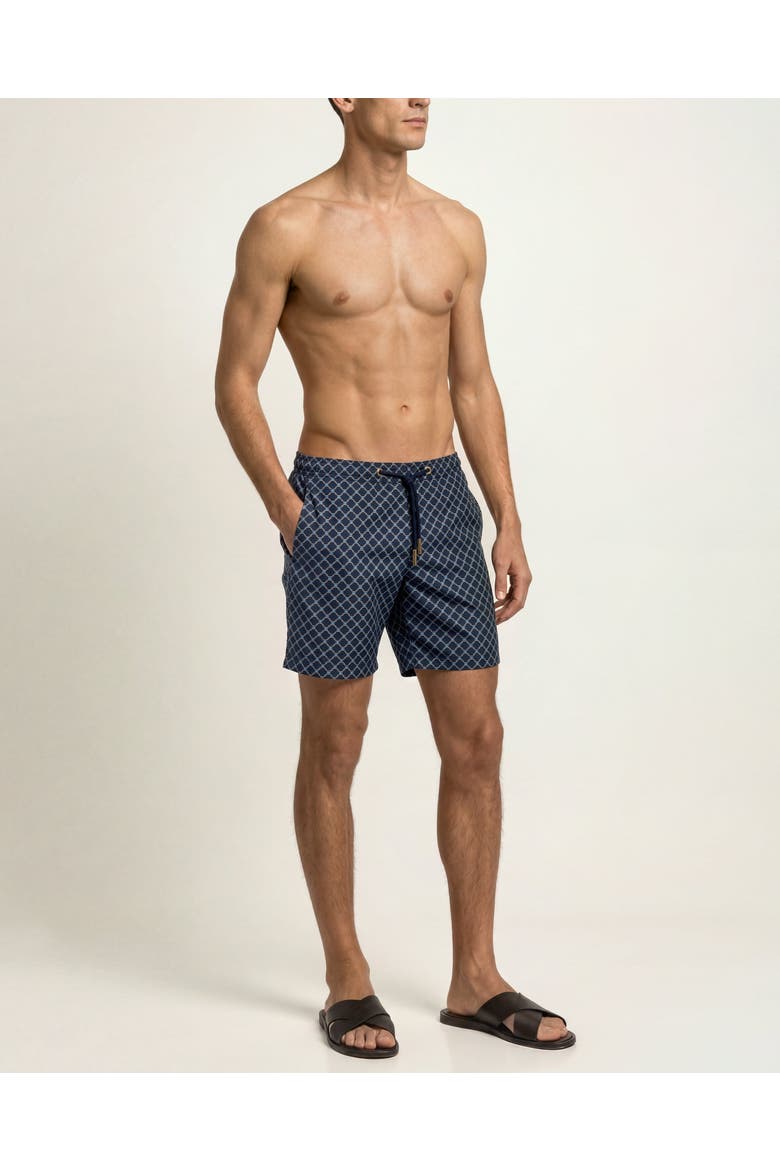 Bulldog Drawcord Printed Tessoro Swim Shorts, Main, color, LAGO BLUE