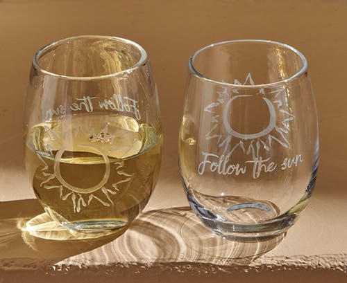 Tag Follow The Sun Etched Clear Glass Stemless Drinkware In Transparent