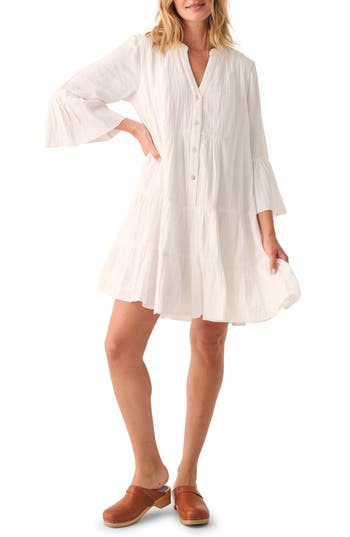Faherty Kasey Dream Gauze Tiered Organic Cotton Minidress In White