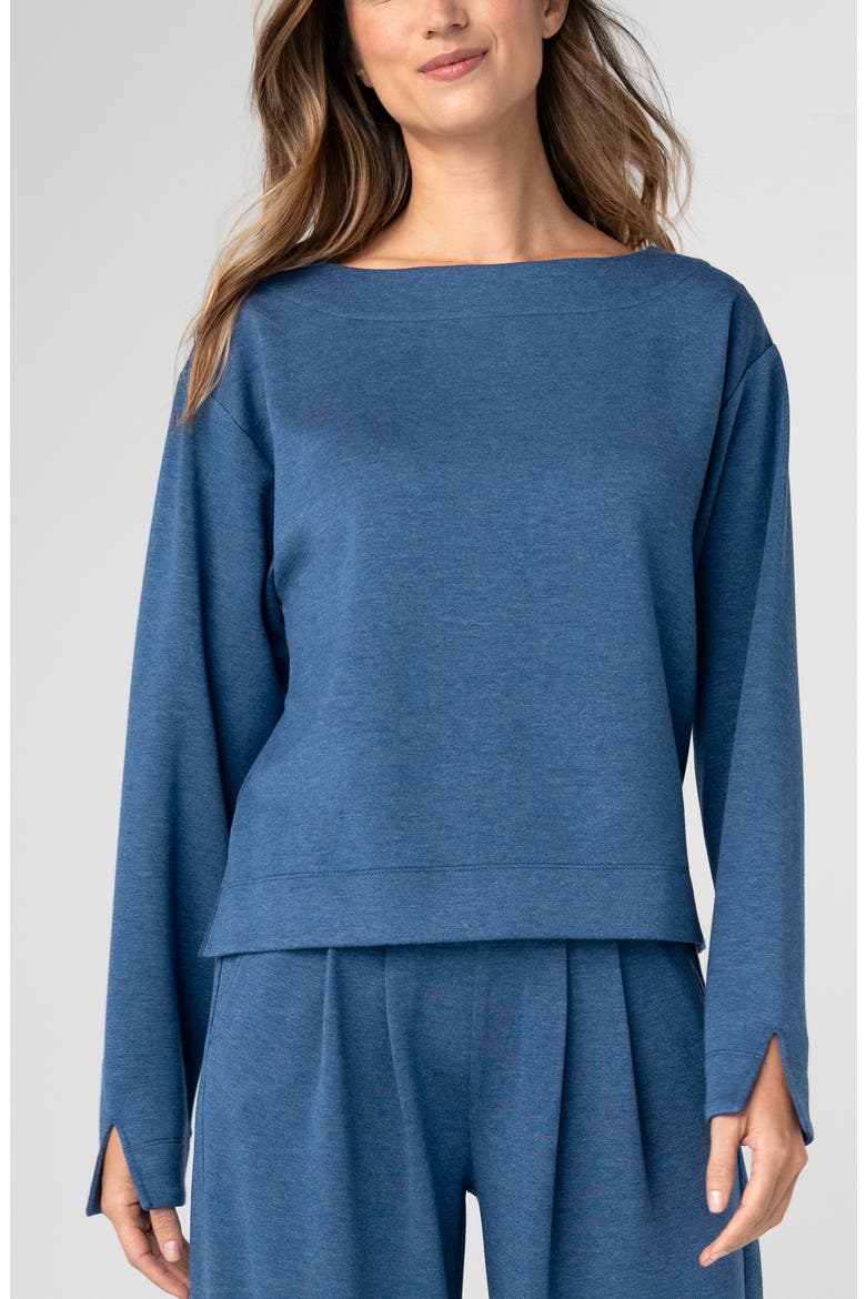 Long Sleeve Bateau Neck Top, Main, color, HEATHERED NAVY