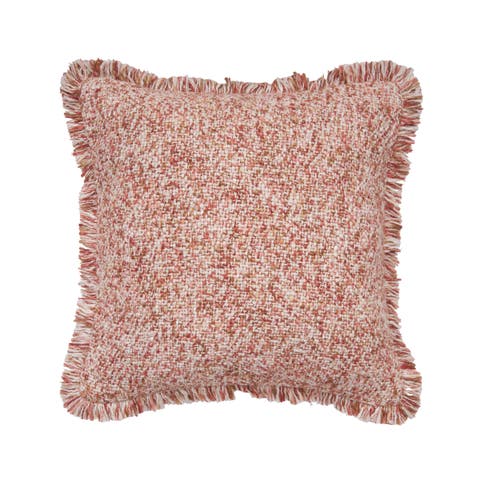 Rust Fringed Cotton Blend Accent Throw Pillow 18" x 18"