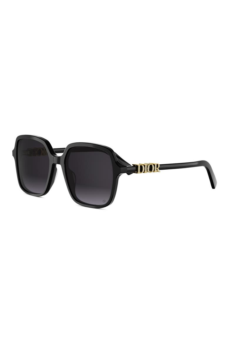 'DiorTreasure S1I 54mm Square Sunglasses, Alternate, color, SHINY BLACK / GRADIENT SMOKE