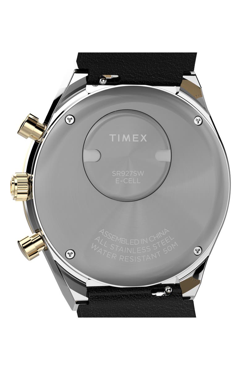 Timex<sup>®</sup> Q Chronograph Leather Strap Watch, 40mm, Alternate, color, Black