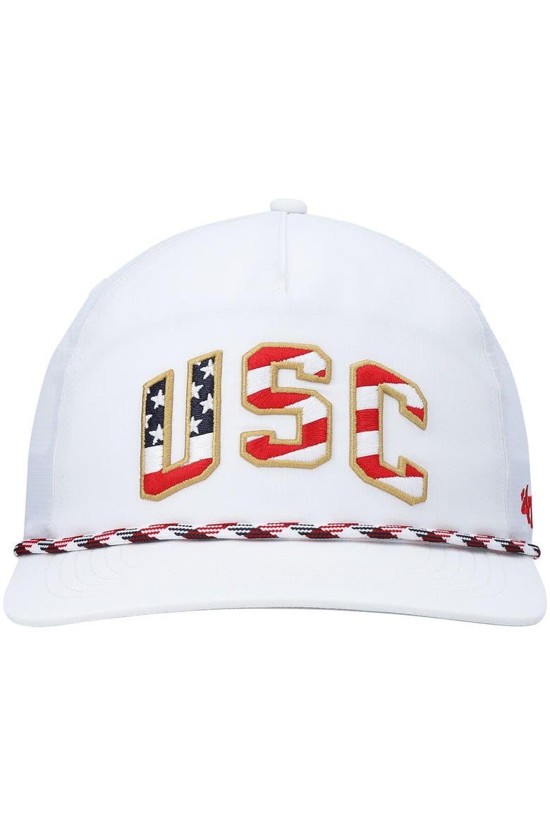 Men's '47 White USC Trojans Stars and Stripes Flag Flutter Hitch Snapback Hat, Alternate, color, White