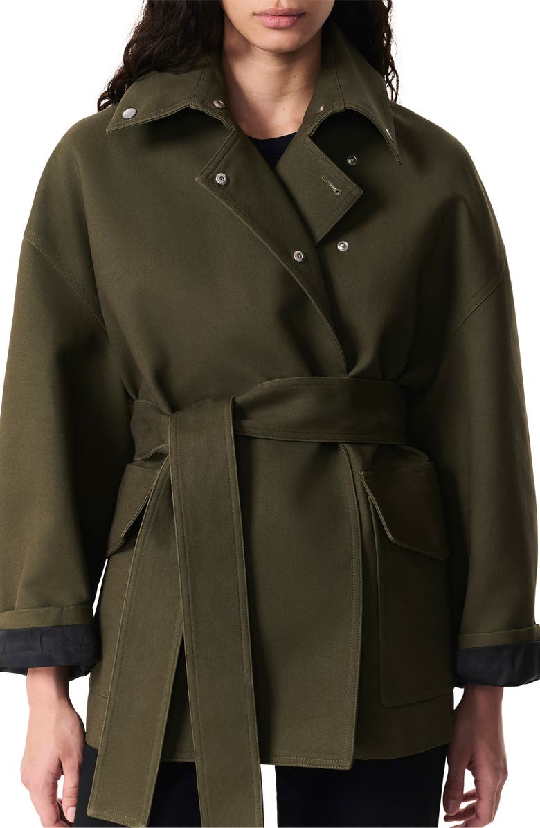 rag & bone Rue Tie Belt Cotton Jacket, Alternate, color, Army Green