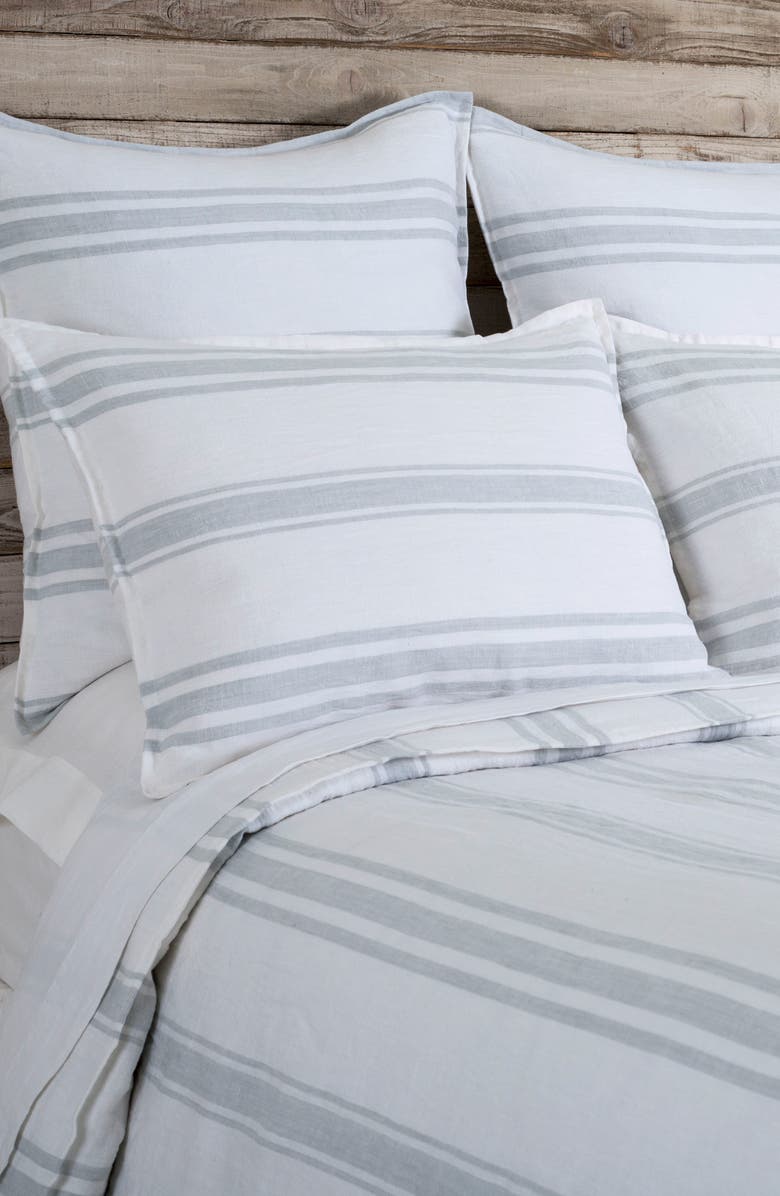 Pom Pom at Home Jackson Stripe Linen Sham, Alternate, color, White/ Ocean