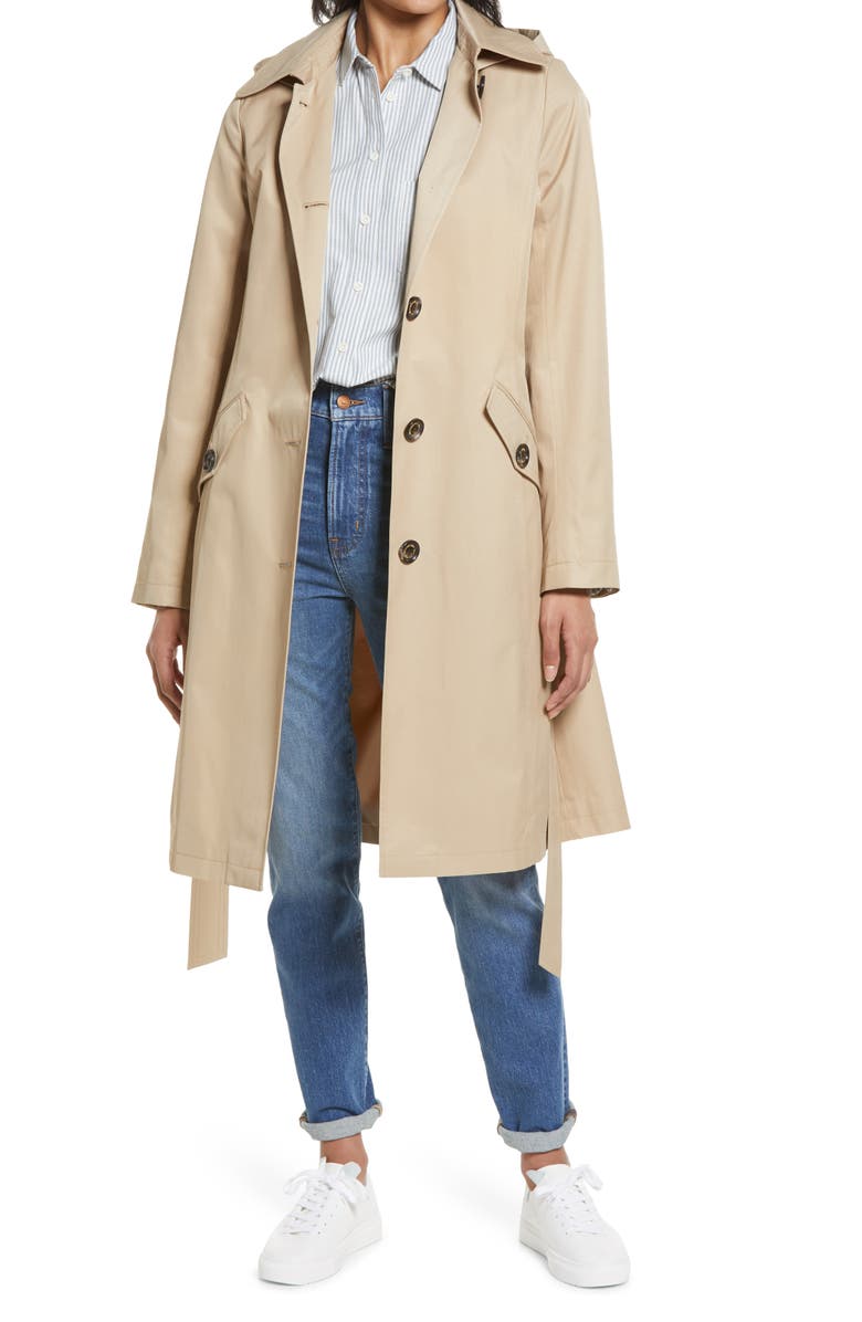 Sam Edelman Water Repellent Belted Trench Coat with Removable Hood, Alternate, color,