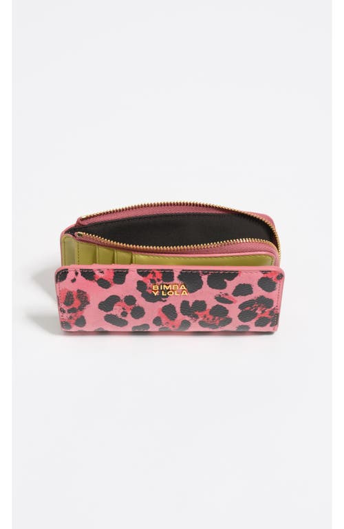 Bimba Y Lola Textured Leopard Print Compact Wallet In Pink