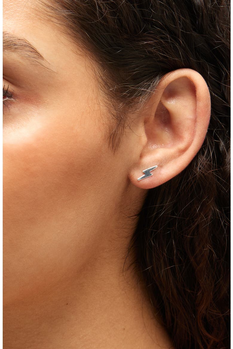 Lightning Bolt Stud Earrings, Alternate, color, STERLING SILVER