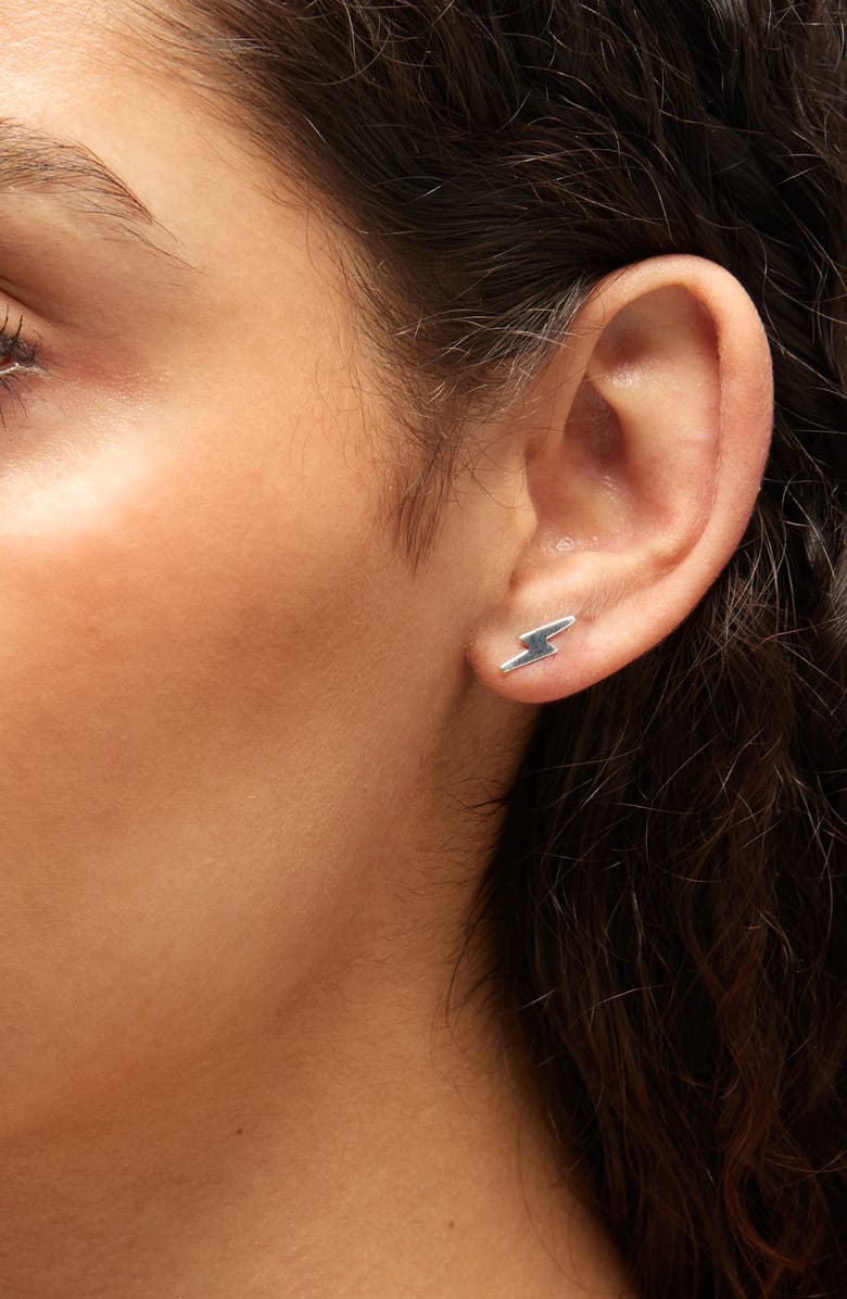 Nashelle Lightning Bolt Stud Earrings, Alternate, color, Sterling Silver