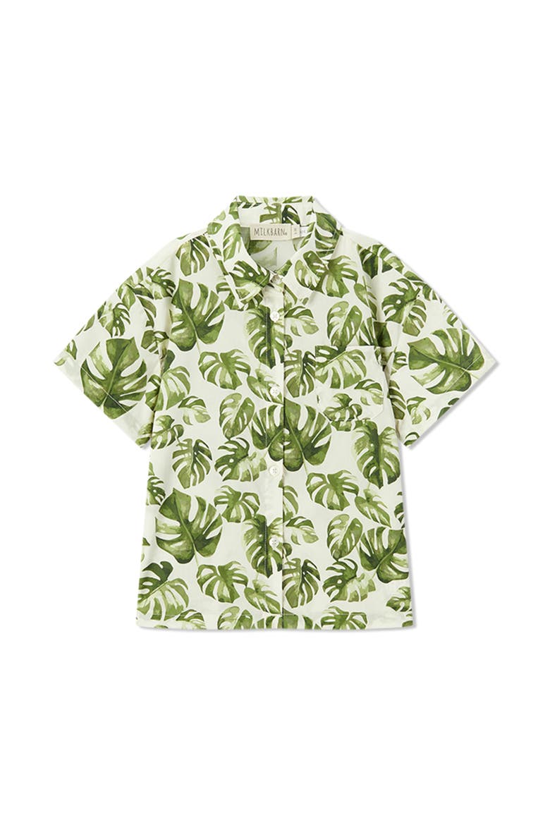 Collar Button-Up Shirt and Shorts Set, Alternate, color, Island Leaf