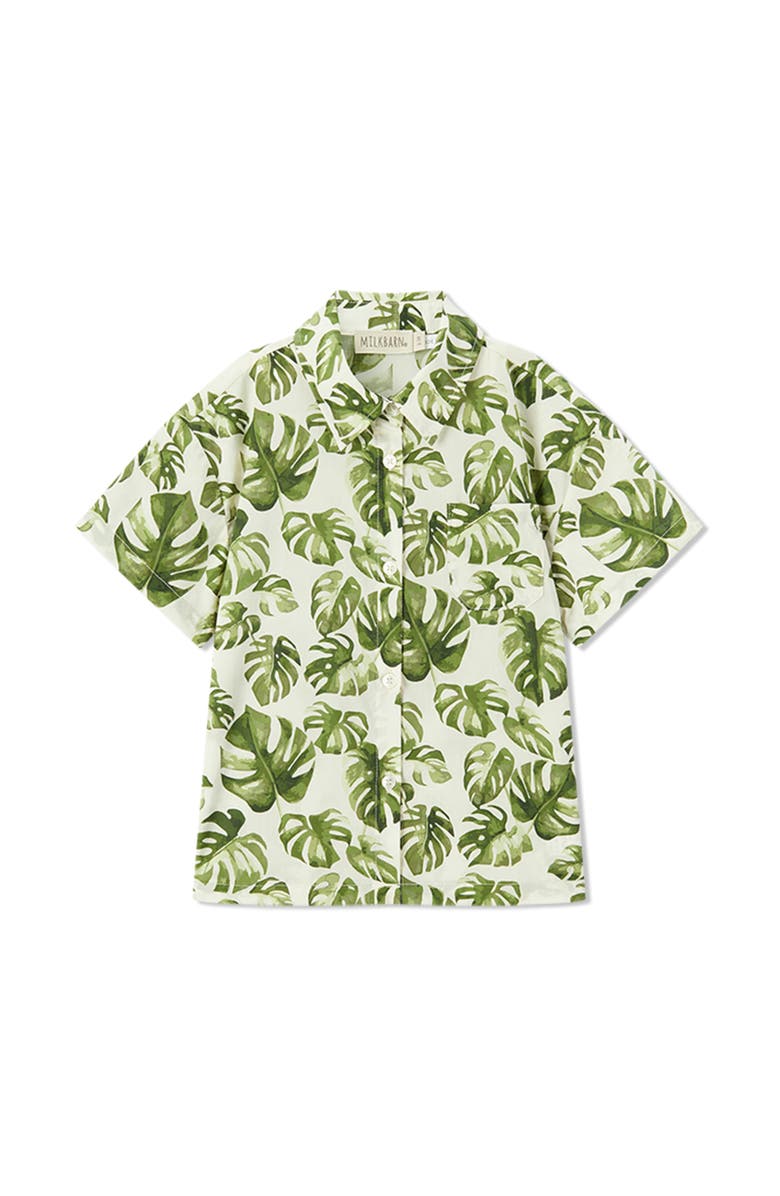 Milkbarn Collar Button-Up Shirt and Shorts Set, Alternate, color, Island Leaf