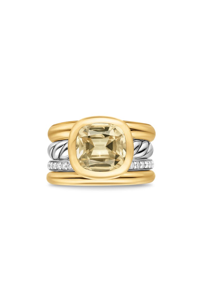 DY Mercer® Four Row Stone Ring in Sterling Silver with 18K Yellow Gold, Champagne Citrine & Diamonds, 14mm, Main, color, CHAMPAGNE CITRINE