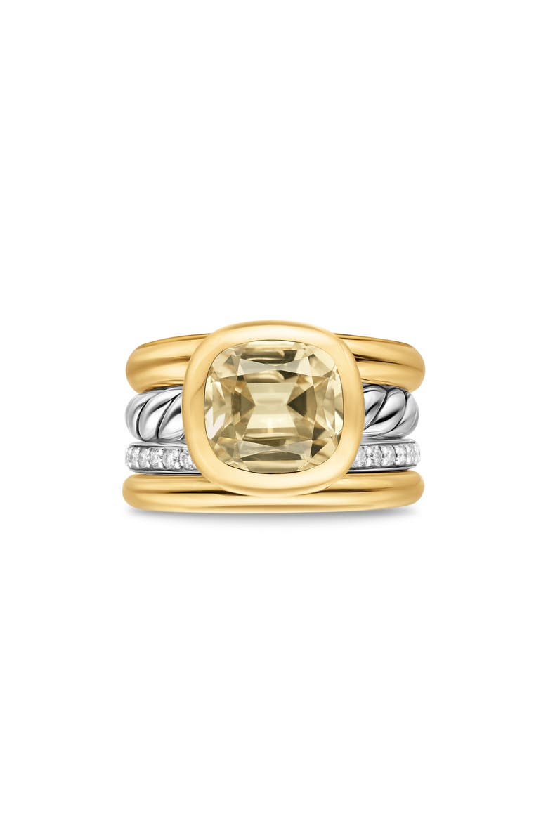 David Yurman DY Mercer<sup>®</sup> Four Row Stone Ring in Sterling Silver with 18K Yellow Gold, Champagne Citrine & Diamonds, 14mm, Main, color,