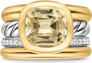 David Yurman DY Mercer® Four Row Stone Ring in Sterling Silver with 18K Yellow Gold, Champagne Citrine & Diamonds, 14mm