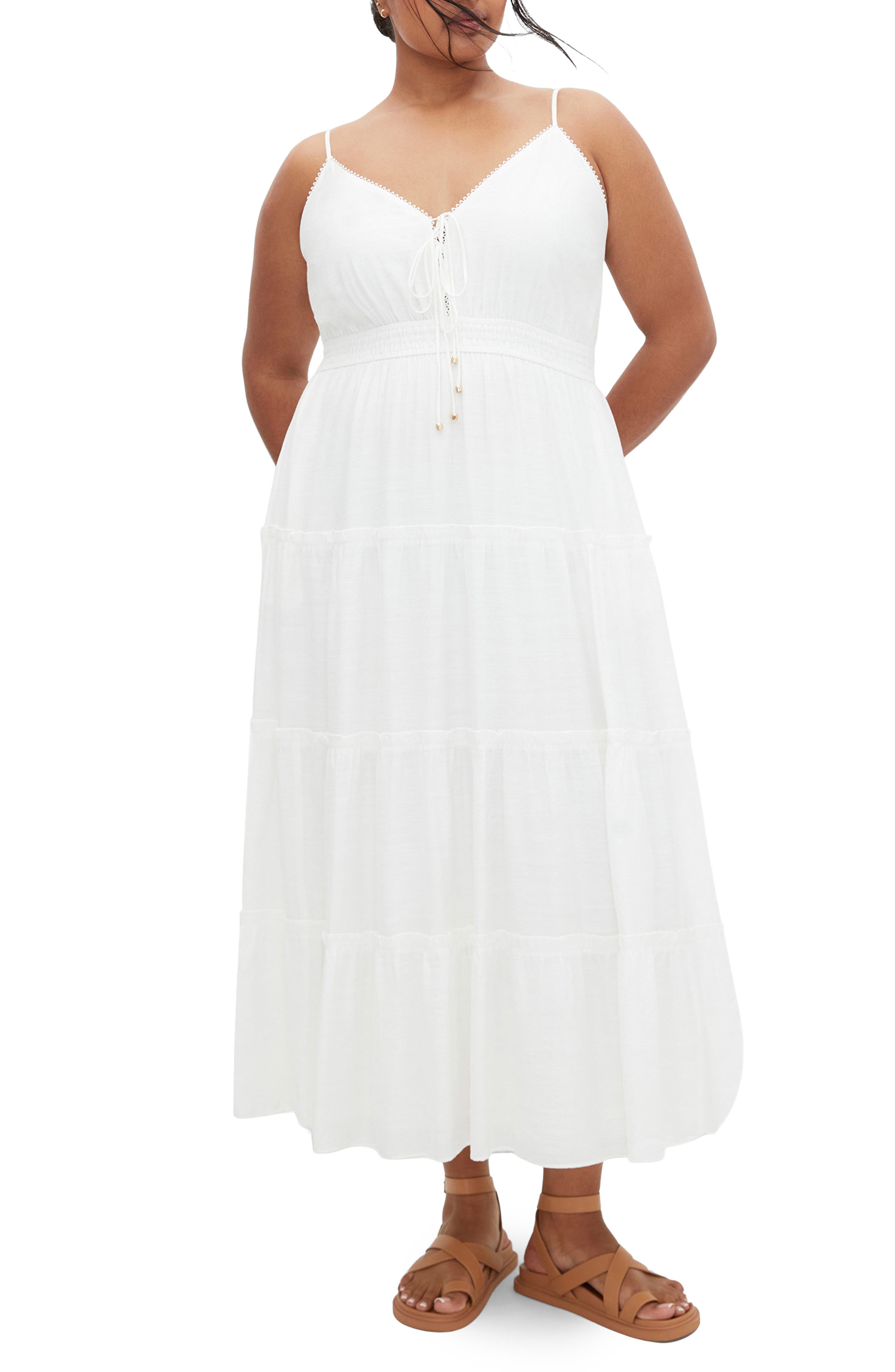 City Chic Aiza Tiered Tie Front Sleeveless Maxi Dress