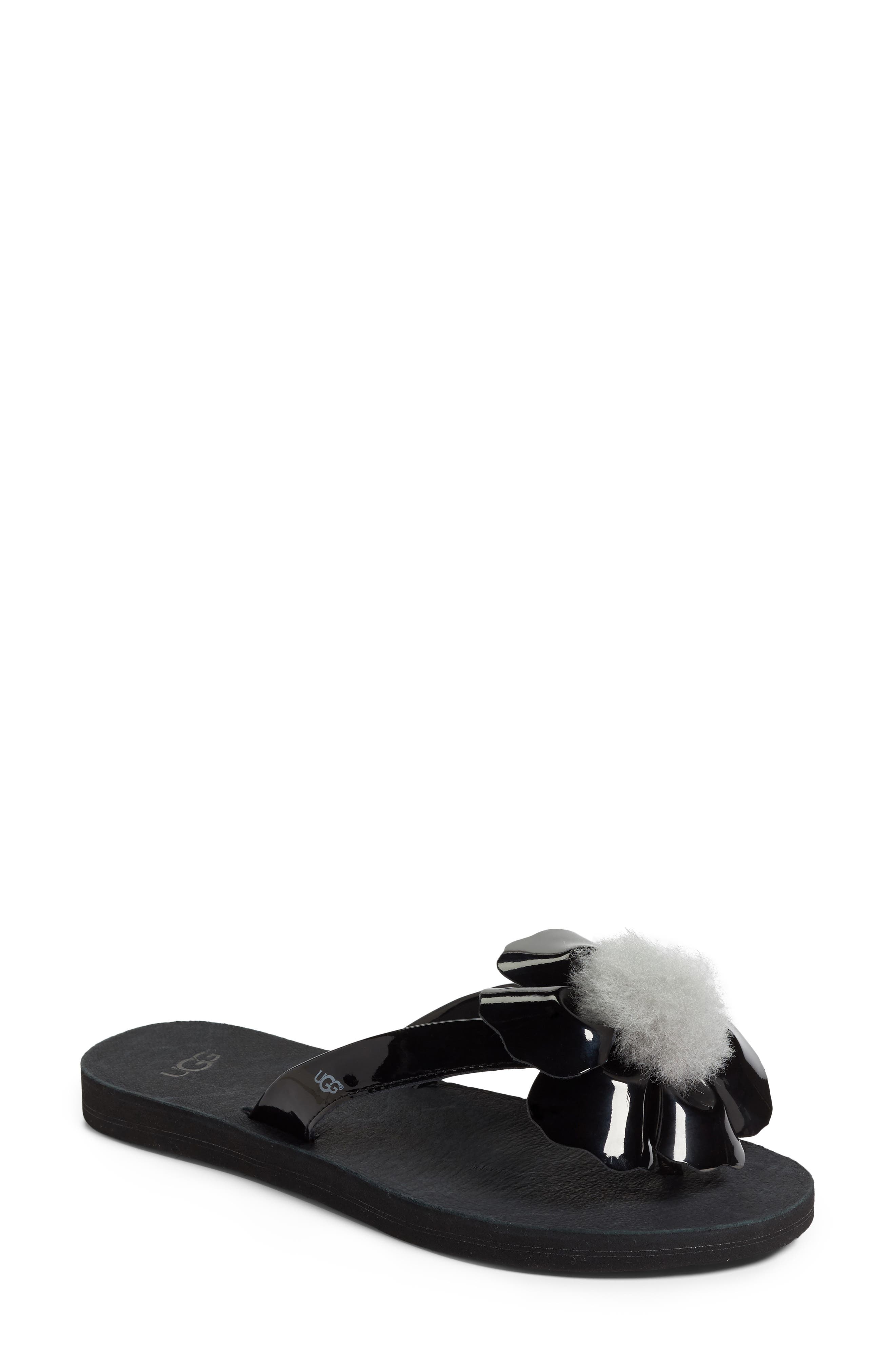 UGG<sup>®</sup> Poppy Genuine Shearling Pompom Flip Flop, Main, color, 