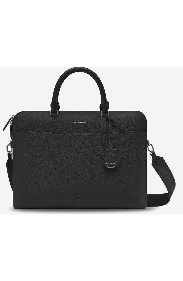 MAISON de SABRÉ Leather Laptop Bag, Main, color, Black Caviar