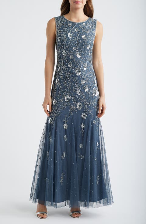 Beaded Godet Hem Cocktail Dress