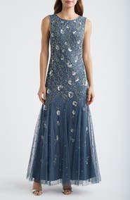 Pisarro Nights Beaded Godet Hem Cocktail Dress