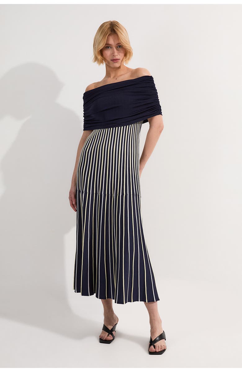 Karen Millen Striped Bardot Knitted Maxi Dress, Alternate, color, Blue