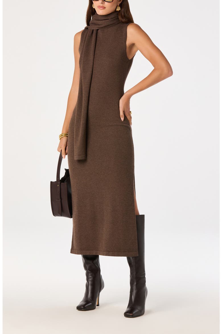 Shyanne Sleeveless Scarf Detail Midi Sweater Dress, Alternate, color, BROWN
