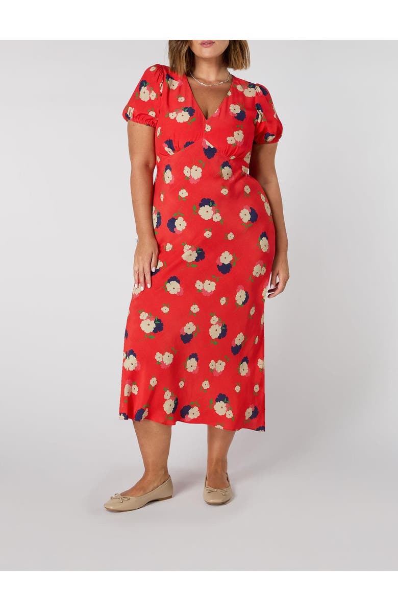 Live Unlimited Floral Puff Sleeve Midi Dress, Alternate, color, Red Floral