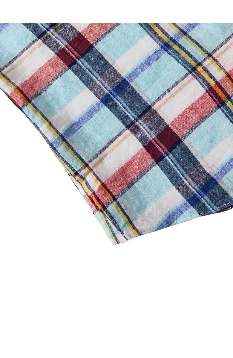 Robert Talbott Morgan Plaid Linen Short Sleeve Shirt, Alternate, color, Aqua Multi