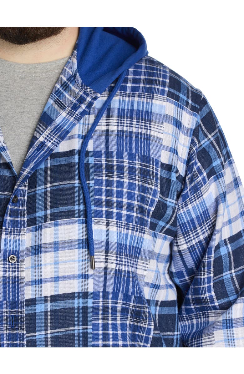 True Nation by DXL Big & Tall Plaid Hooded Flannel Sport Shirt, Alternate, color, Blue Multi