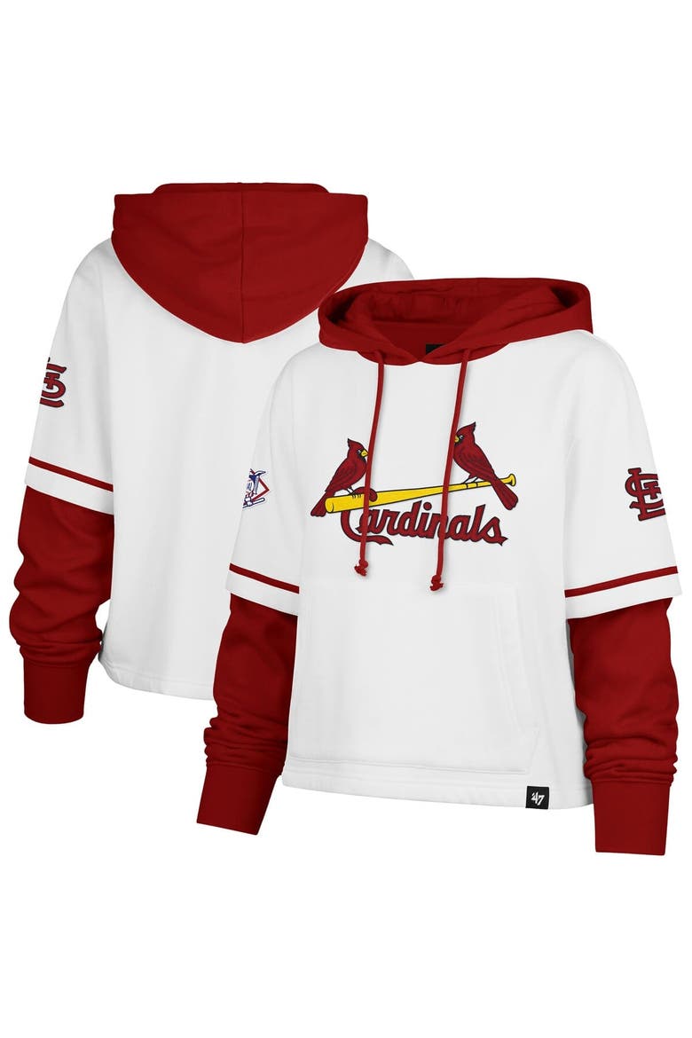 Women's '47 White St. Louis Cardinals Trifecta Shortstop Cropped Pullover Hoodie, Alternate, color, White