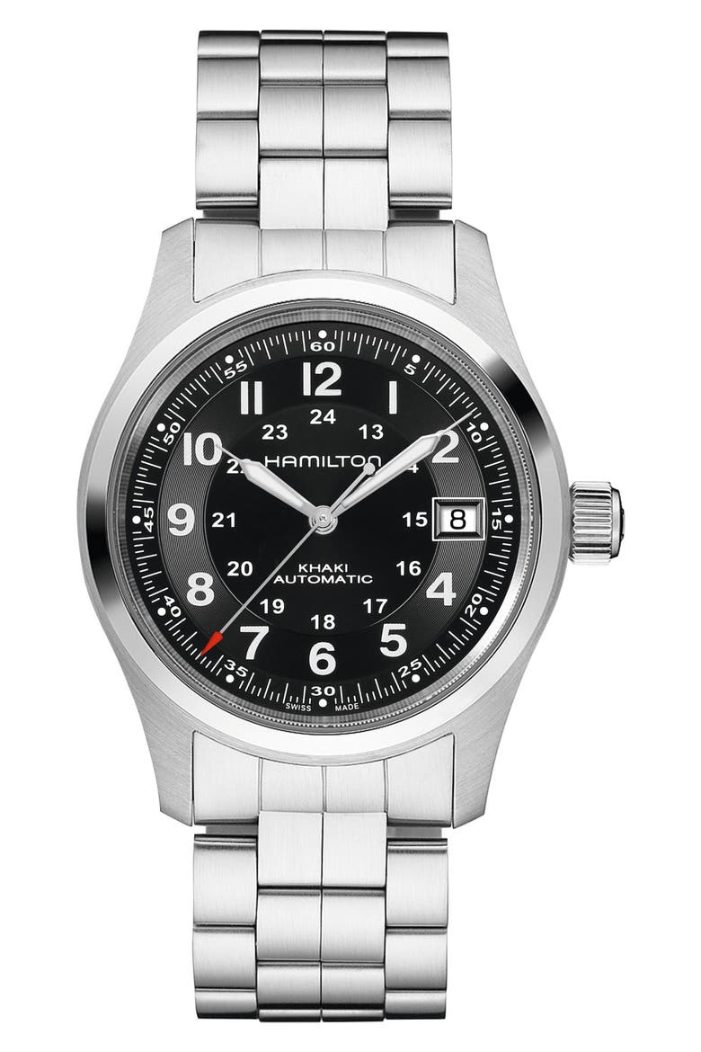 Khaki Field Automatic Bracelet Watch, 38mm, Main, color, SILVER/BLACK