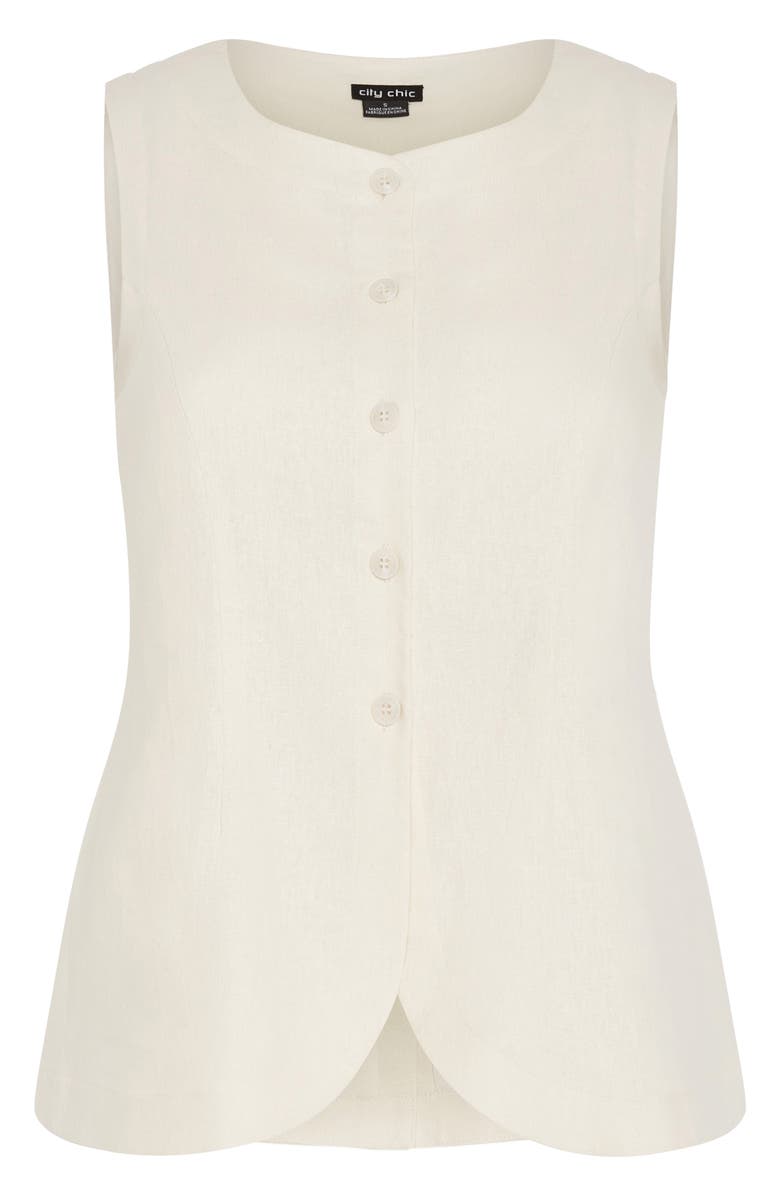City Chic Vivien Linen Blend Vest, Alternate, color, Cream