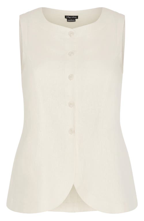 City Chic Vivien Linen Blend Vest In Cream