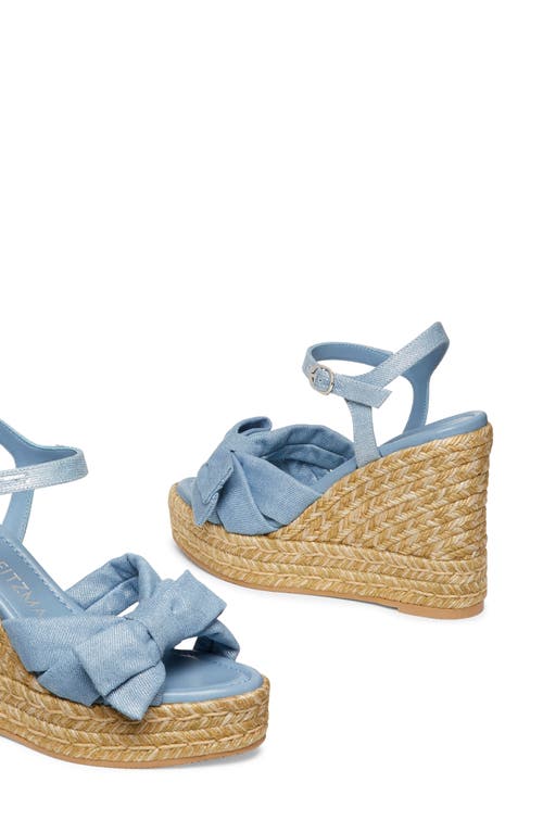 Stuart Weitzman Sofia Denim Bow Wedge Espadrille Sandals In Denim Silver