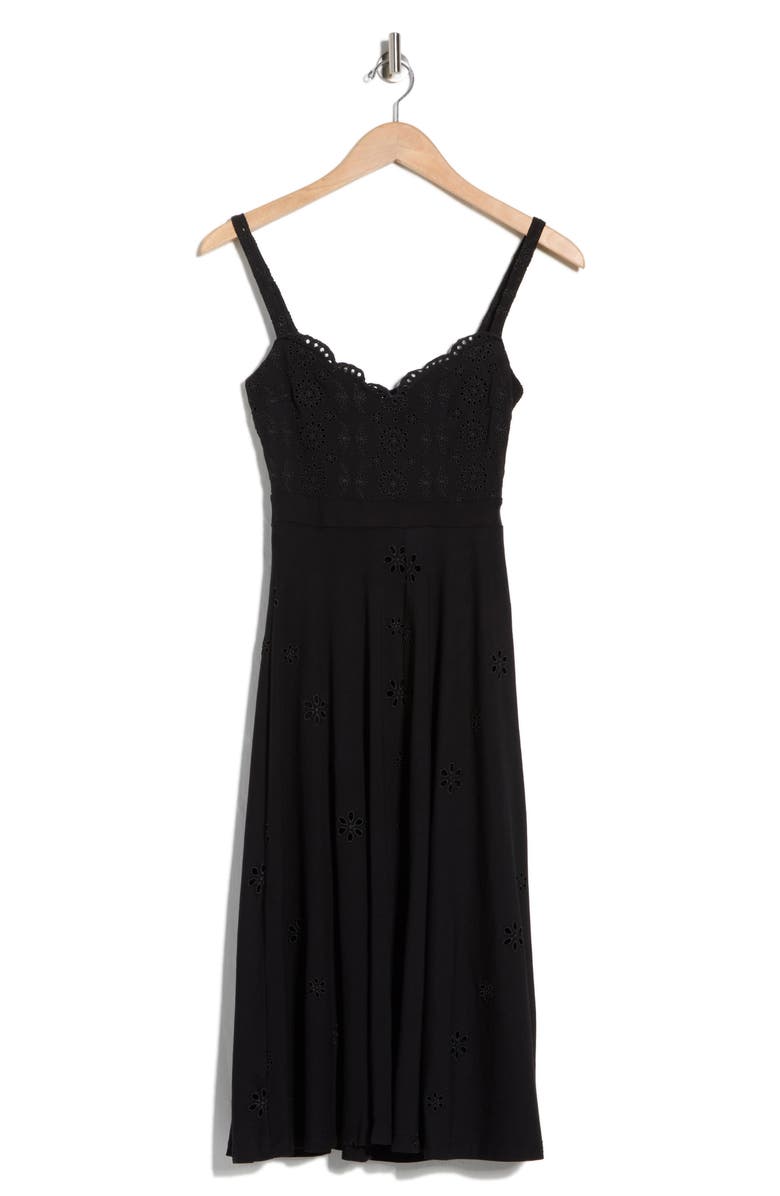 Desigual Embroidered Eyelet Cotton Midi Sundress, Main, color, Black