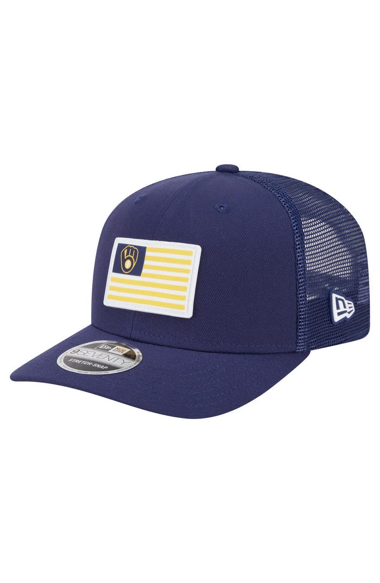New Era Men's New Era Navy Milwaukee Brewers Flag 9SEVENTY Stretch-Snap Hat, Main, color, Navy