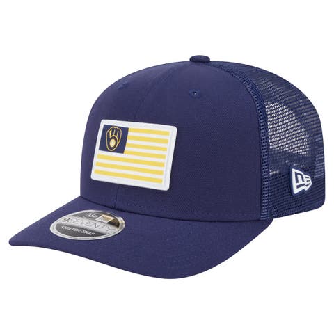 Men's New Era Navy Milwaukee Brewers Flag 9SEVENTY Stretch-Snap Hat