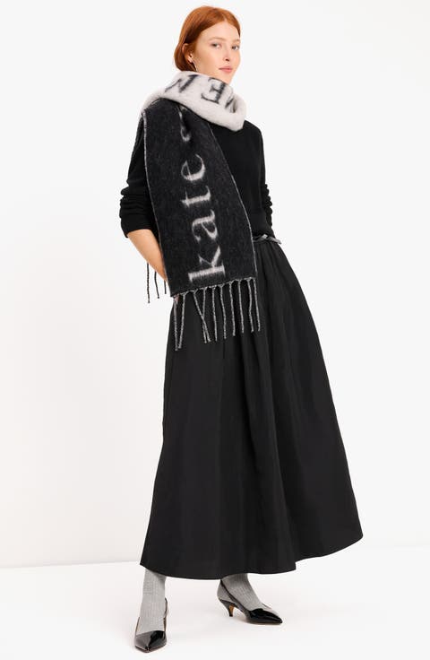 logo wool blend fringe scarf