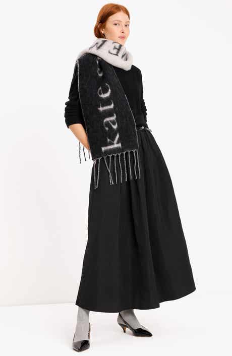 Kate Spade New York logo wool blend fringe scarf