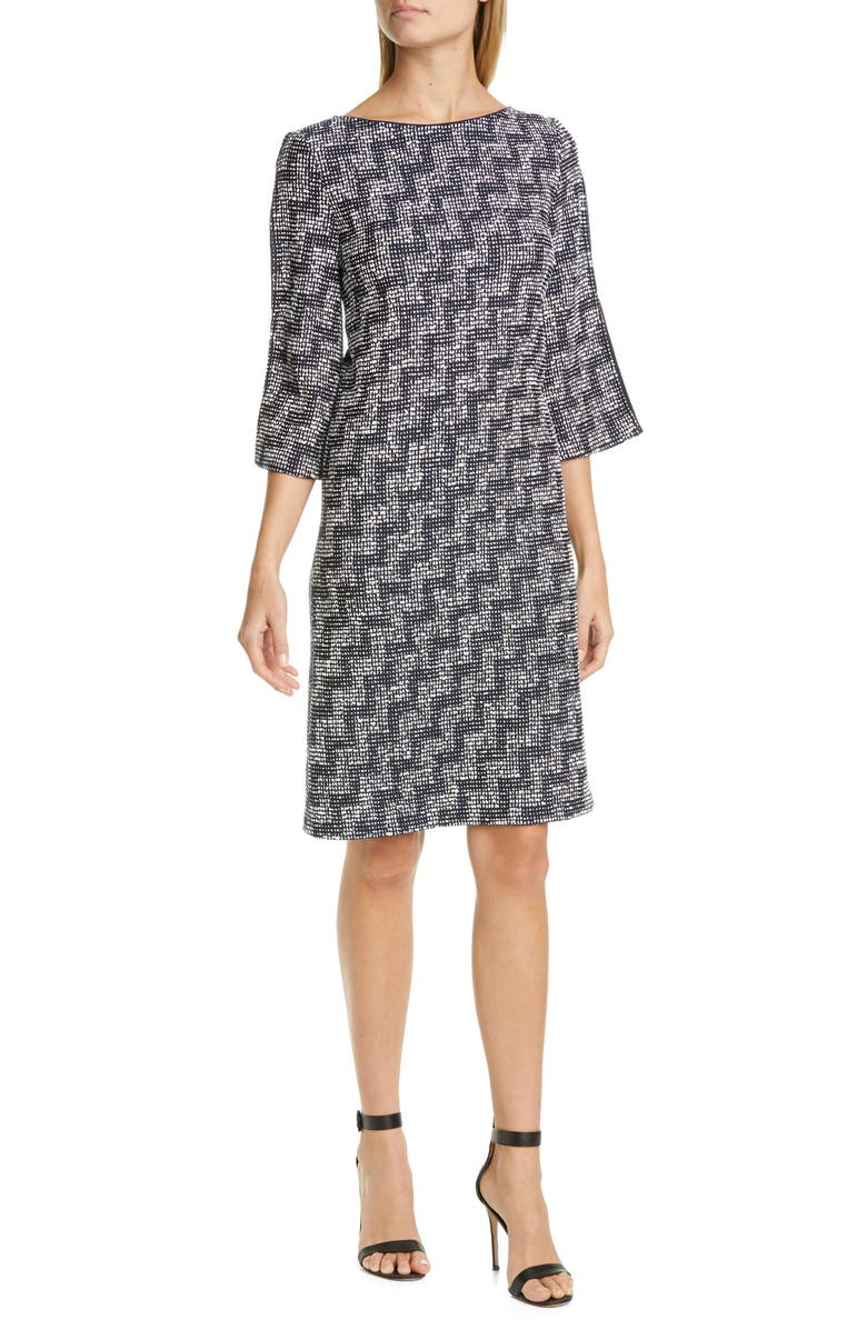 St. John Collection Stepped Wicker Inlay Knit Dress, Main, color, 