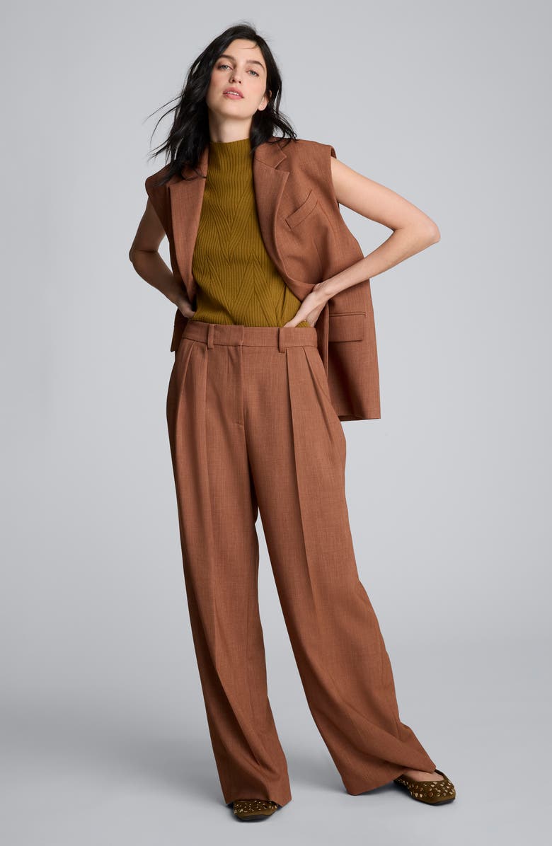 Kenneth Cole Double Pleat High Waist Wide Leg Pants, Alternate, color, Russet Melange